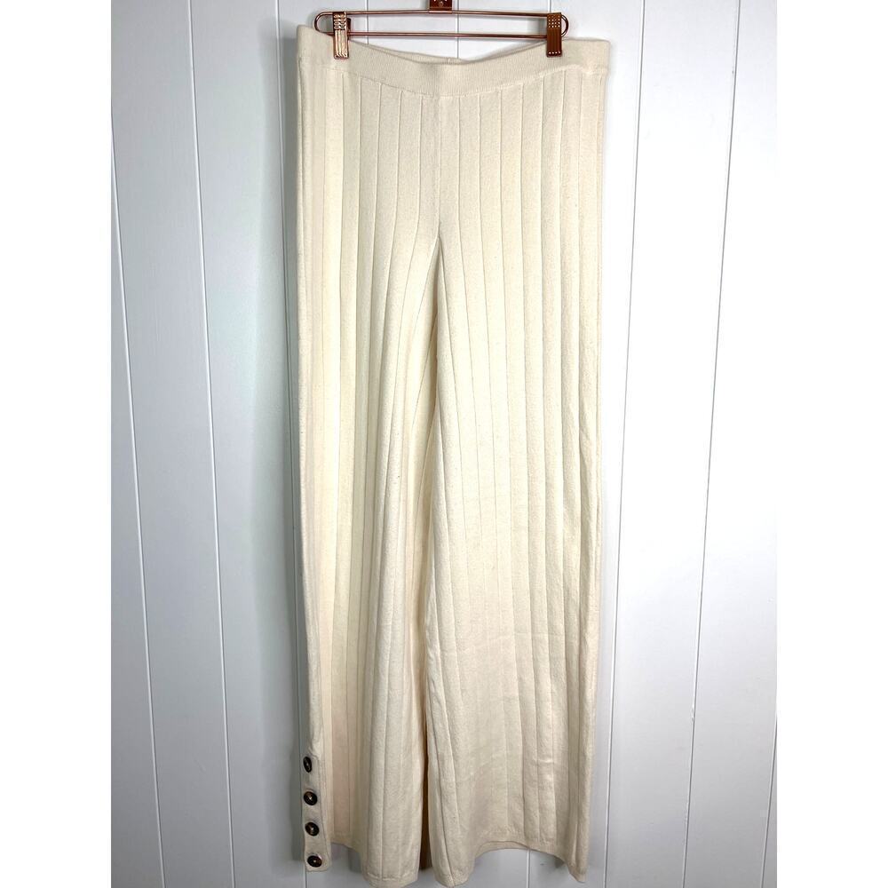 Skin Worldwide Cream Ribbed‎ Elastic Waist Pants with Buttons at Hem SZ Large